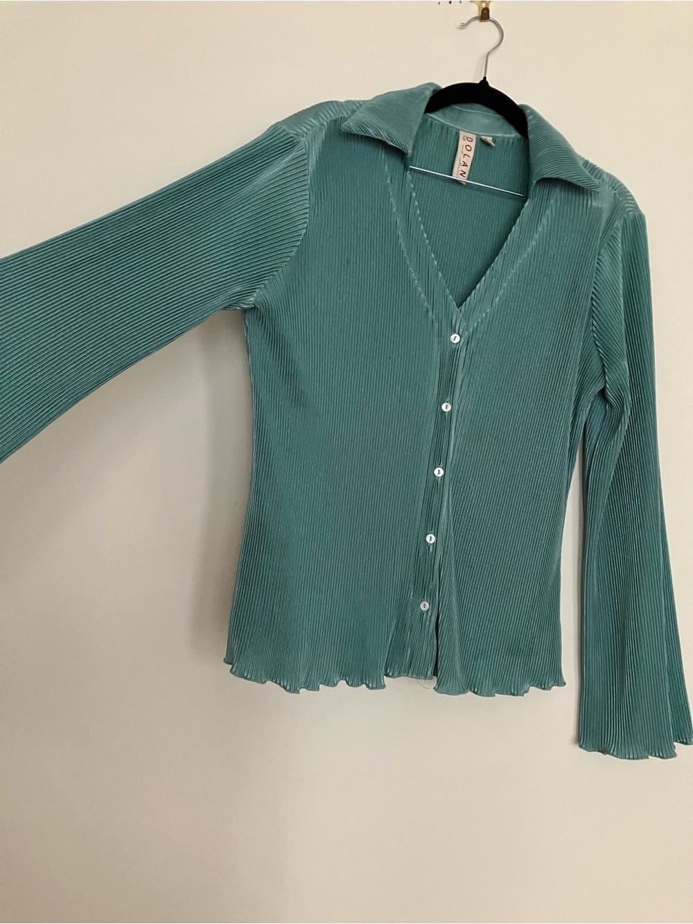 dolan Aqua Ribbed Silky Blouse